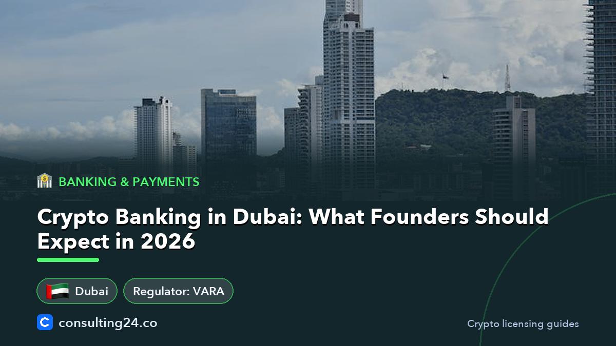 Crypto Banking in Dubai: What Founders Should Expect in 2026: cover image with the UAE flag and regulator VARA (Banking & payments, Consulting24)