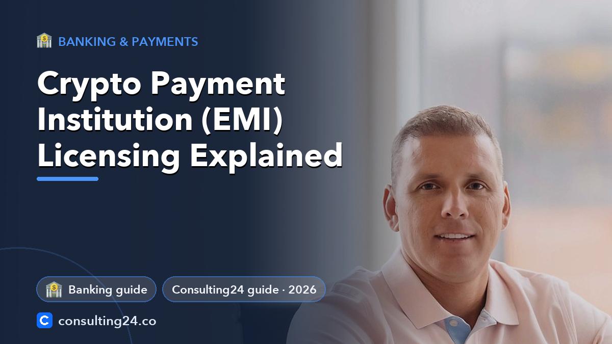 Crypto Payment Institution (EMI) Licensing Explained: cover image (Banking & payments, Consulting24)