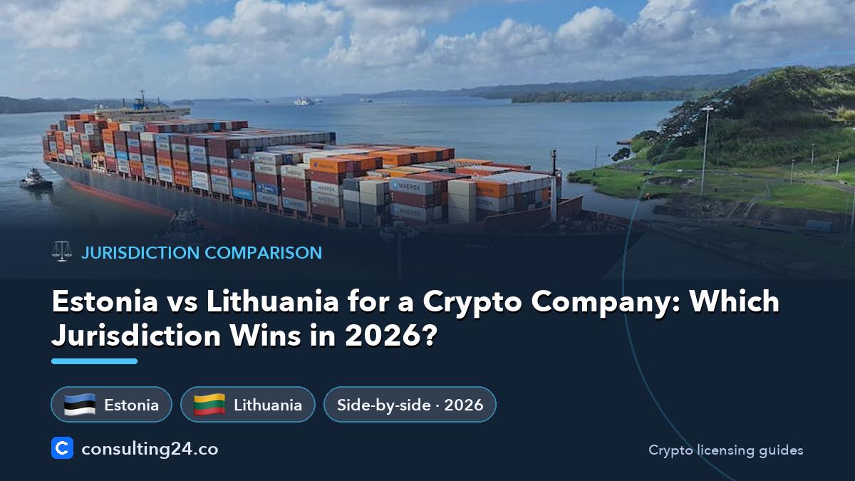 Estonia vs Lithuania for a Crypto Company: Which Jurisdiction Wins in 2026: cover image with the Estonia and Lithuania flags and Side-by-side · 2026 (Jurisdiction comparison, Consulting24)