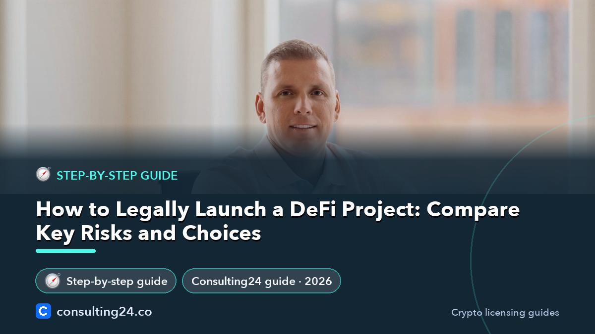 How to Legally Launch a DeFi Project: Compare Key Risks and Choices: cover image (Step-by-step guide, Consulting24)