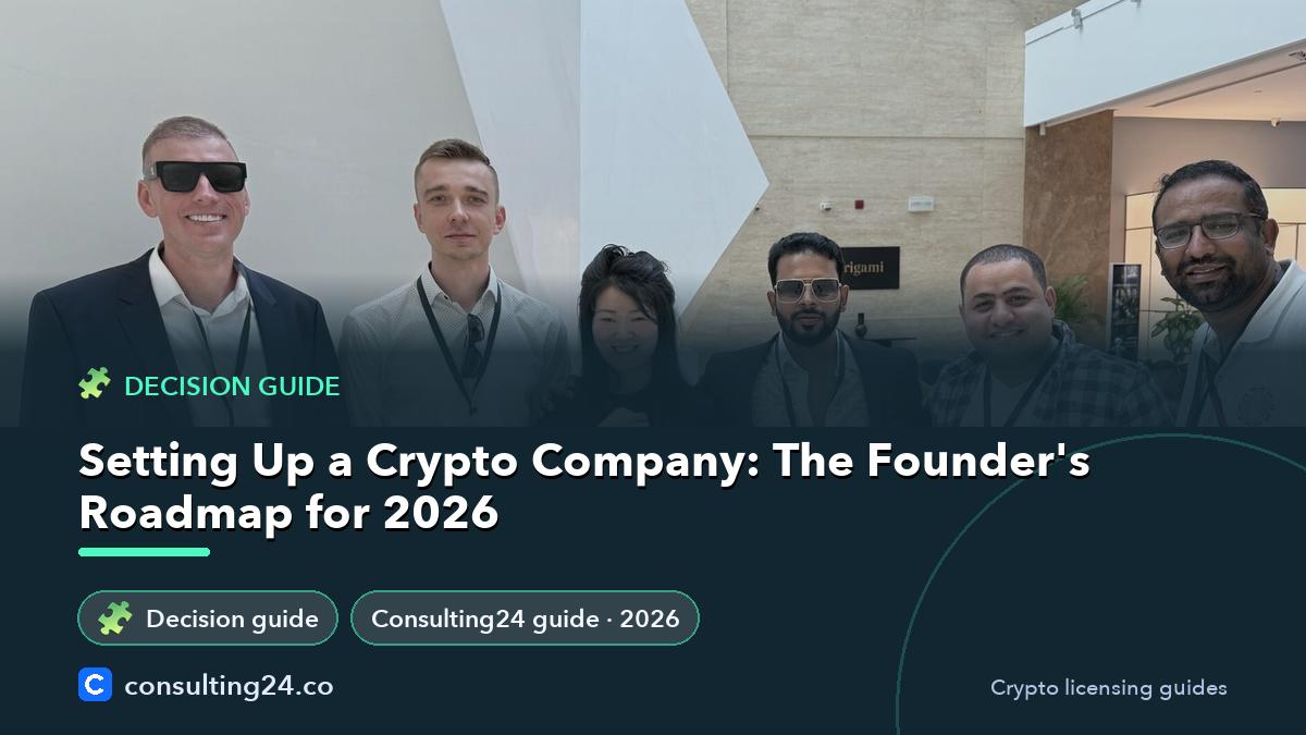 Setting Up a Crypto Company: The Founder's Roadmap for 2026: cover image (Decision guide, Consulting24)