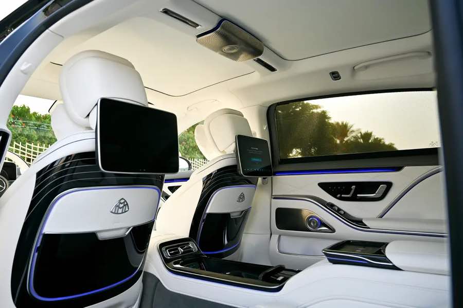 Maybach rear cabin with entertainment screens